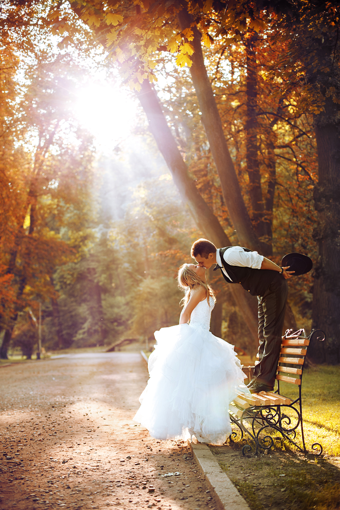 Groom kissing bride